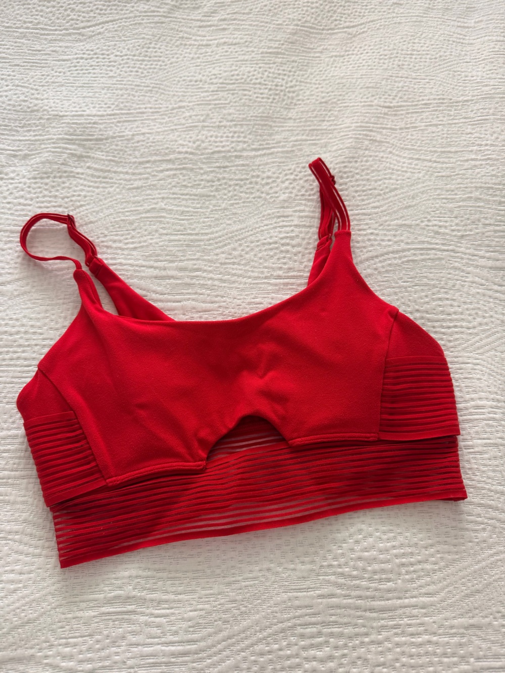 ALO Yoga Red Strappy Mesh-Trim Sports Bra